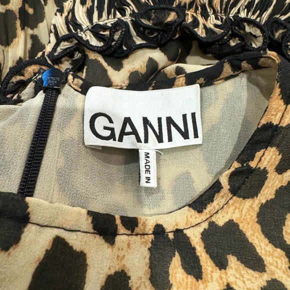 New GANNI leopard babydoll dress Puff Sleeves Mini S 2 XS - Picture 5 of 6